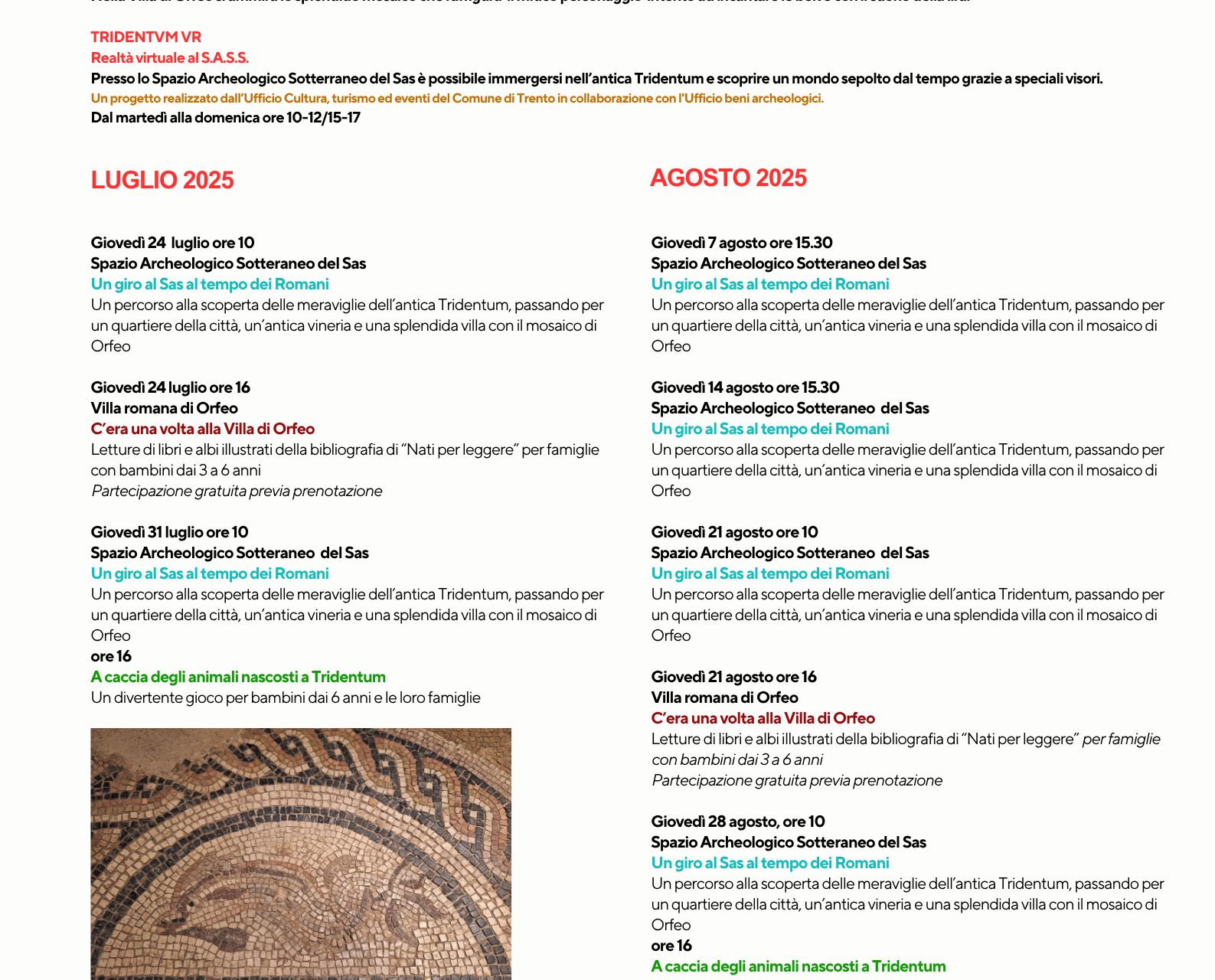 Archeologia estate a Trento - Spazio Archeologico Sotterraneo del Sas e Villa Romana di Orfeo