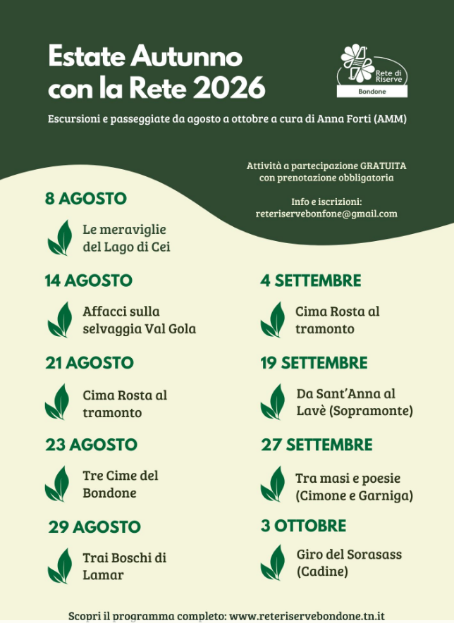 Wanderungen Sommer & Herbst 2026 – Rete e Riserve Monte Bondone