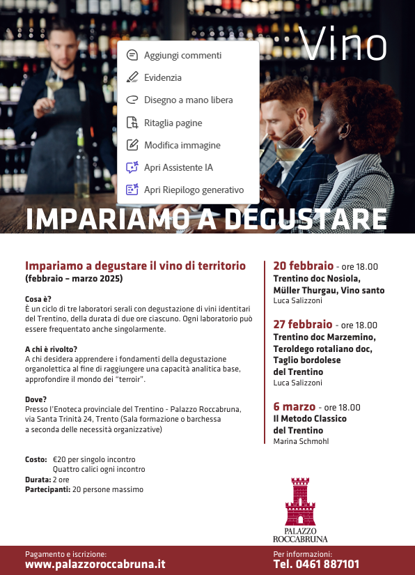 Let's learn how to taste area wine - Enoteca provinciale del Trentino - Palazzo Roccabruna